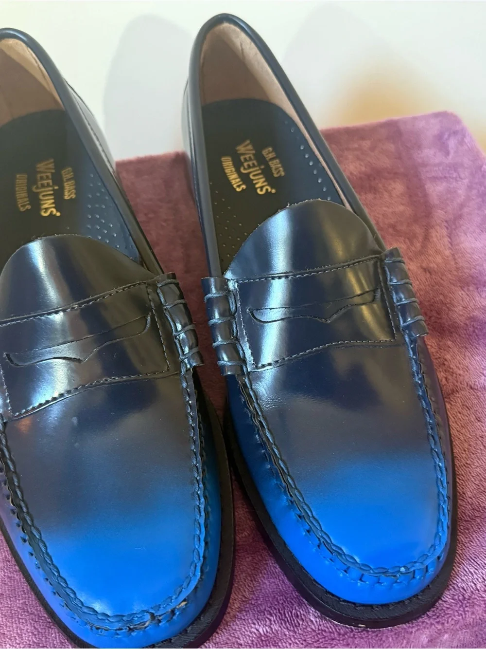 G.H. Bass & Co. Navy to Blue Gradient Leather Penny Loafers